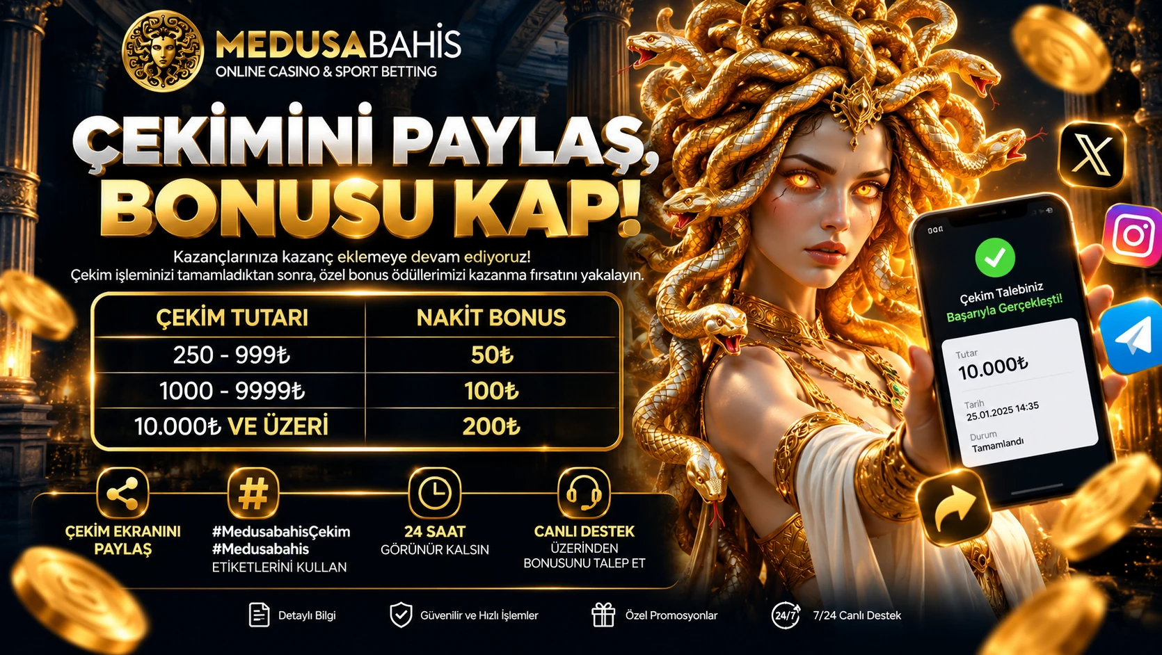 MedusaBahis Çekimini Paylaş Bonusu kampanya görseli