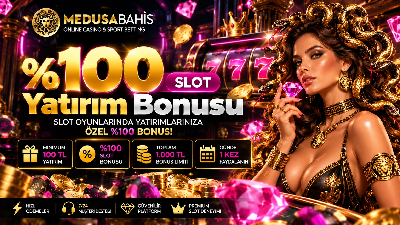 MedusaBahis %100 slot yatırım bonusu kampanyası