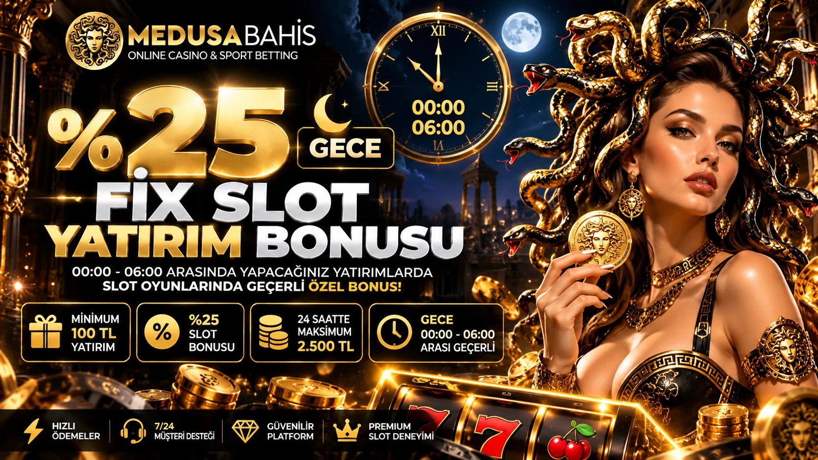 MedusaBahis %25 Gece Fix Slot Yatırım Bonusu kampanyası