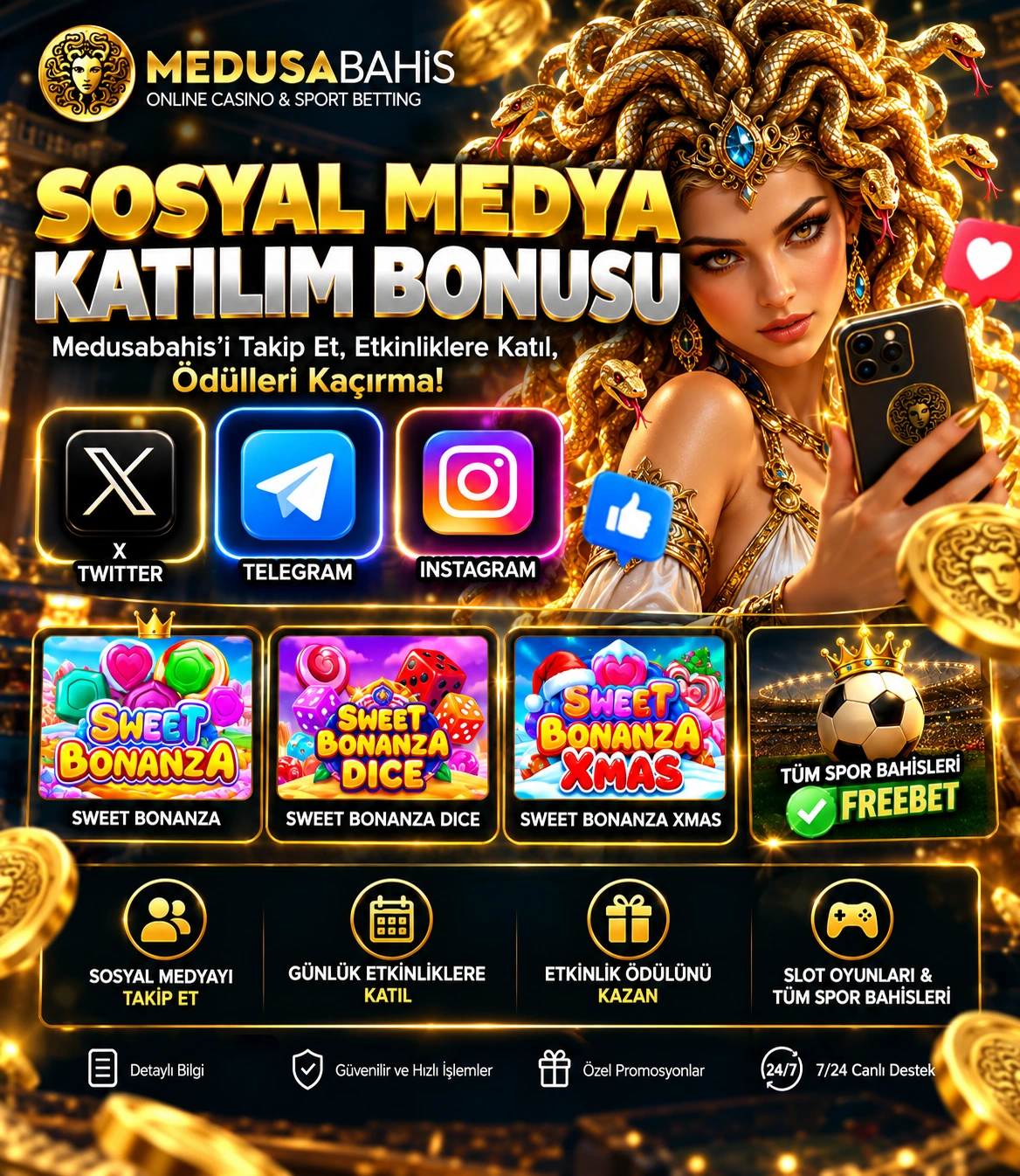 MedusaBahis Sosyal Medya Katılım Bonusu kampanya görseli